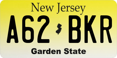 NJ license plate A62BKR