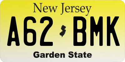 NJ license plate A62BMK