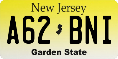 NJ license plate A62BNI