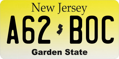 NJ license plate A62BOC