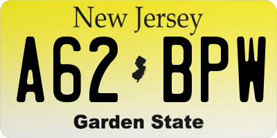 NJ license plate A62BPW