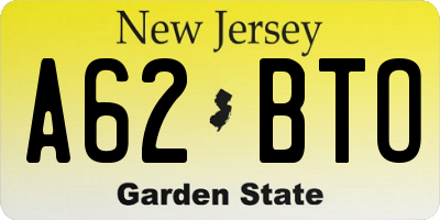 NJ license plate A62BTO
