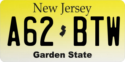 NJ license plate A62BTW
