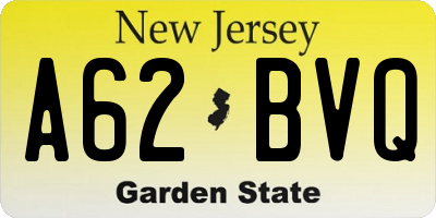 NJ license plate A62BVQ