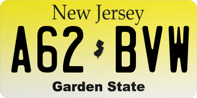 NJ license plate A62BVW