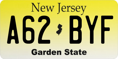 NJ license plate A62BYF