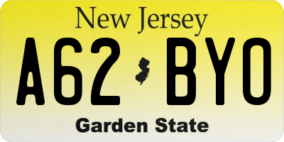 NJ license plate A62BYO