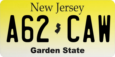 NJ license plate A62CAW