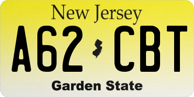 NJ license plate A62CBT