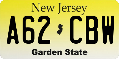 NJ license plate A62CBW