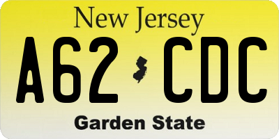 NJ license plate A62CDC