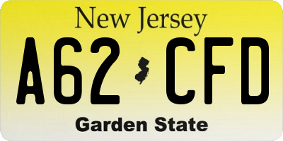 NJ license plate A62CFD