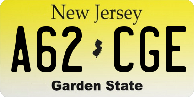 NJ license plate A62CGE