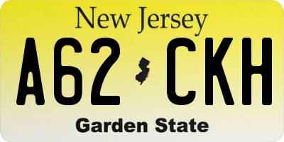 NJ license plate A62CKH