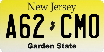 NJ license plate A62CMO