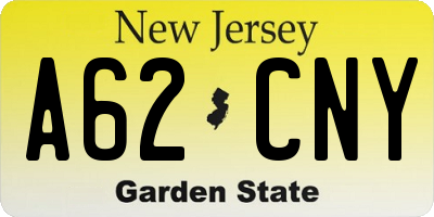 NJ license plate A62CNY