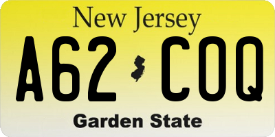NJ license plate A62COQ