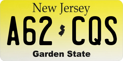 NJ license plate A62CQS