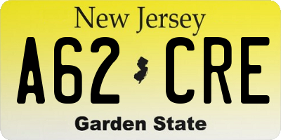 NJ license plate A62CRE