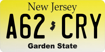 NJ license plate A62CRY