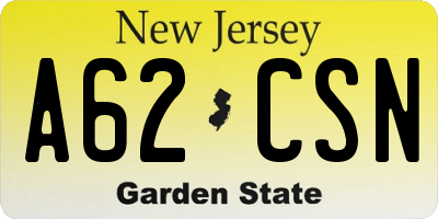 NJ license plate A62CSN