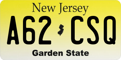 NJ license plate A62CSQ