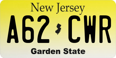 NJ license plate A62CWR