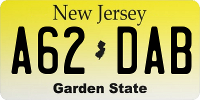 NJ license plate A62DAB
