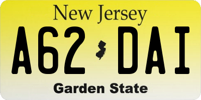 NJ license plate A62DAI