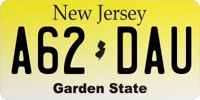 NJ license plate A62DAU
