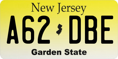 NJ license plate A62DBE