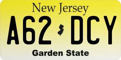 NJ license plate A62DCY