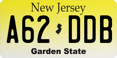 NJ license plate A62DDB
