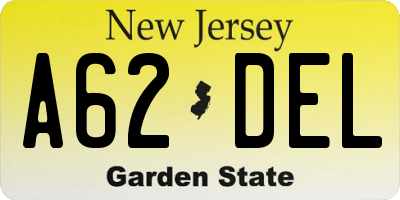 NJ license plate A62DEL