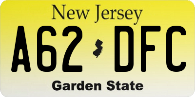 NJ license plate A62DFC
