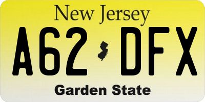NJ license plate A62DFX