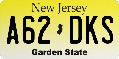 NJ license plate A62DKS