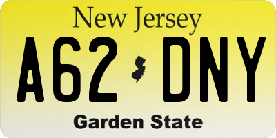 NJ license plate A62DNY