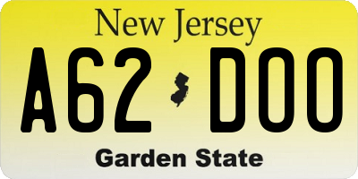 NJ license plate A62DOO