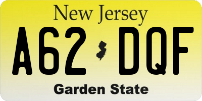 NJ license plate A62DQF