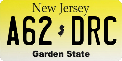 NJ license plate A62DRC