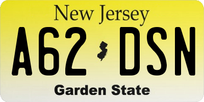 NJ license plate A62DSN