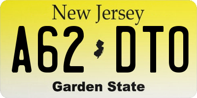 NJ license plate A62DTO