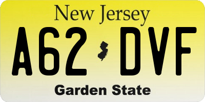 NJ license plate A62DVF