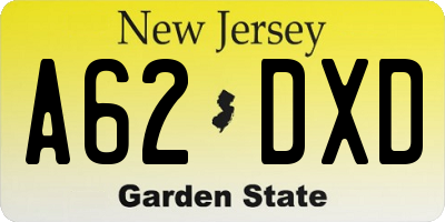 NJ license plate A62DXD