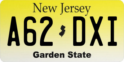 NJ license plate A62DXI