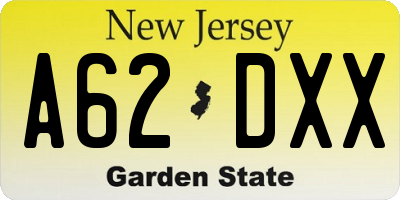 NJ license plate A62DXX