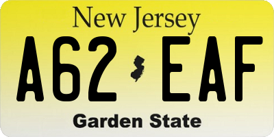 NJ license plate A62EAF
