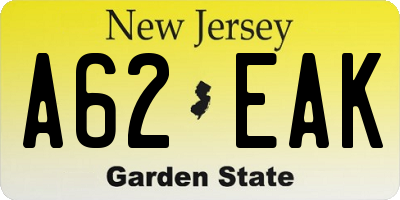 NJ license plate A62EAK