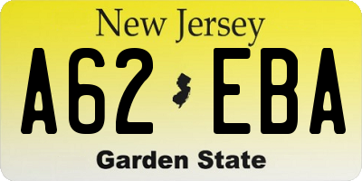 NJ license plate A62EBA